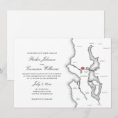 Seattle Washington Map Elegant Black White Wedding 招待状 (正面/裏面)