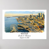 Seattle Washington Poster, Watercolor, Custom ポスター (正面)