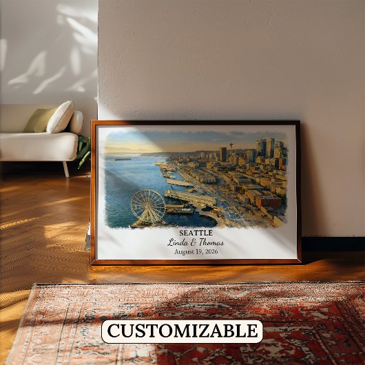 Seattle Washington Poster, Watercolor, Custom ポスター