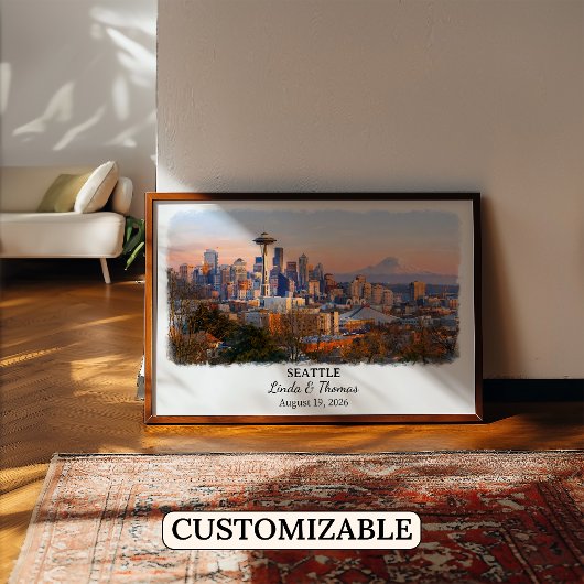 Seattle Washington Poster, Watercolor, Custom ポスター