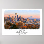 Seattle Washington Poster, Watercolor, Custom ポスター (正面)