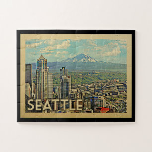 Seattle Washington Rainier Skyline Vintage Travel ジグソーパズル