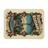 Seattle Washington Retro Vintage マグネット (横)