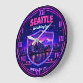 Seattle Washington Skyline ラージ壁時計 (傾斜)