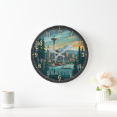Seattle Washington Space Needle and Mount Rainier ラージ壁時計 (ホーム)