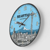 Seattle Washington Space Needle Skyline ラージ壁時計 (傾斜)