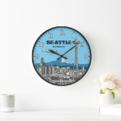 Seattle Washington Space Needle Skyline ラージ壁時計 (ホーム)