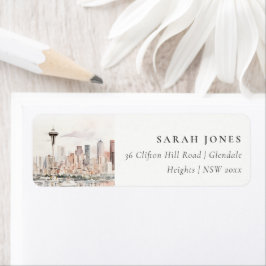Seattle, Washington Watercolor Landscape Address ラベル
