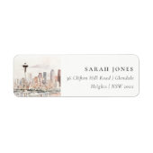 Seattle, Washington Watercolor Landscape Address ラベル (正面)