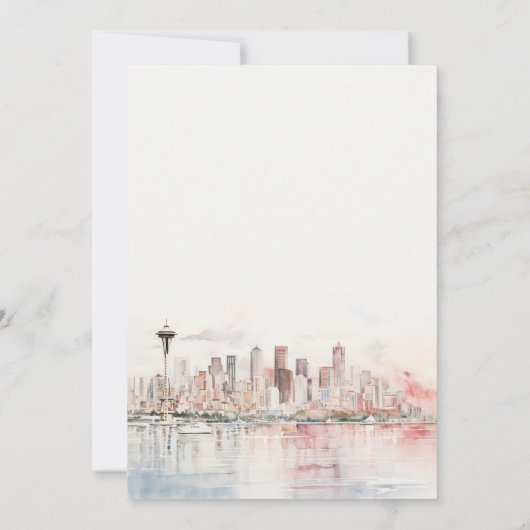 Seattle Washington Watercolor Landscape Birthday 招待状 (裏面)