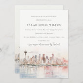 Seattle Washington Watercolor Landscape Birthday 招待状 (正面/裏面)