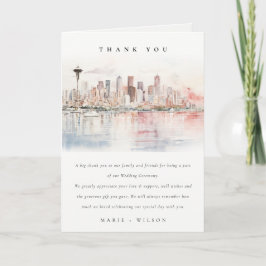 Seattle, Washington Watercolor Landscape Wedding サンキューカード