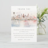 Seattle, Washington Watercolor Landscape Wedding サンキューカード (スタンド正面)
