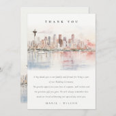 Seattle, Washington Watercolor Landscape Wedding サンキューカード (正面/裏面)