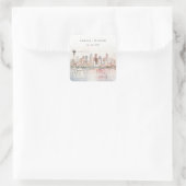 Seattle, Washington Watercolor Landscape Wedding スクエアシール (バッグ)