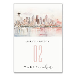 Seattle, Washington Watercolor Landscape Wedding テーブルナンバー