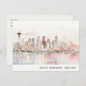 Seattle, Washington Watercolor Landscape Wedding ポストカード (正面/裏面)
