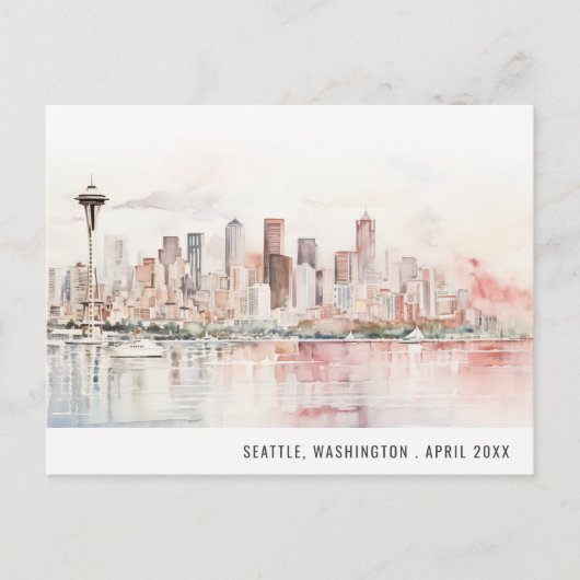 Seattle, Washington Watercolor Landscape Wedding ポストカード (正面)