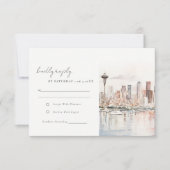 Seattle Washington Watercolor Landscape Wedding 出欠カード (正面)
