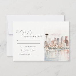 Seattle Washington Watercolor Landscape Wedding 出欠カード