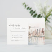 Seattle Washington Watercolor Landscape Wedding 出欠カード (スタンド正面)