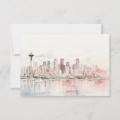 Seattle Washington Watercolor Landscape Wedding 出欠カード (裏面)