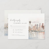 Seattle Washington Watercolor Landscape Wedding 出欠カード (正面/裏面)
