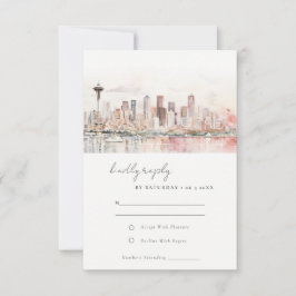 Seattle Washington Watercolor Landscape Wedding 出欠カード