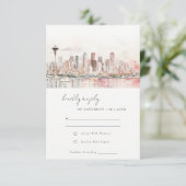Seattle Washington Watercolor Landscape Wedding 出欠カード (スタンド正面)
