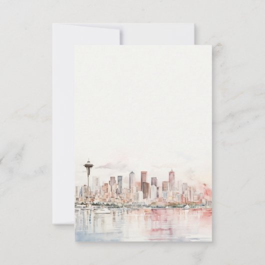 Seattle Washington Watercolor Landscape Wedding 出欠カード (裏面)