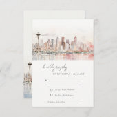 Seattle Washington Watercolor Landscape Wedding 出欠カード (正面/裏面)