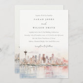 Seattle, Washington Watercolor Landscape Wedding 招待状 (正面/裏面)