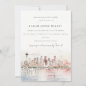 Seattle Washington Watercolor Scape Baby Shower 招待状 (正面)