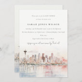 Seattle Washington Watercolor Scape Baby Shower 招待状 (正面/裏面)