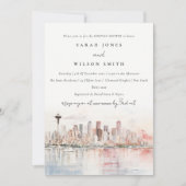 Seattle Washington Watercolor Scape Couples Shower 招待状 (正面)