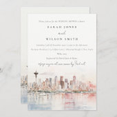 Seattle Washington Watercolor Scape Wedding Shower 招待状 (正面/裏面)
