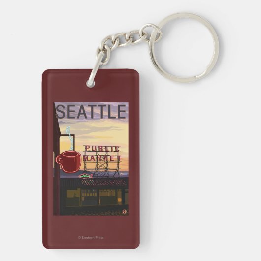 SeattlePikeの場所の市場の印および水眺め キーホルダー (裏面)