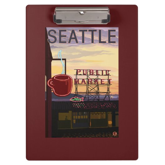 SeattlePikeの場所の市場の印および水眺め クリップボード (正面)