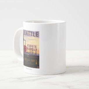 SeattlePikeの場所の市場の印および水眺め ジャンボコーヒーマグカップ