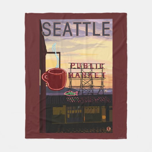 SeattlePikeの場所の市場の印および水眺め フリースブランケット (正面)