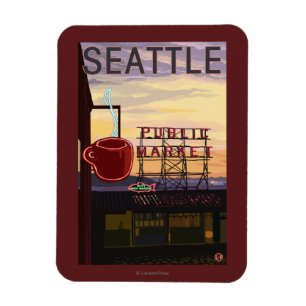 SeattlePikeの場所の市場の印および水眺め マグネット