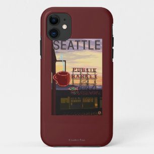 SeattlePikeの場所の市場の印および水眺め iPhone 11 ケース