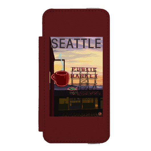 SeattlePikeの場所の市場の印および水眺め Incipio iPhoneウォレットケース (フォリオ 正面)