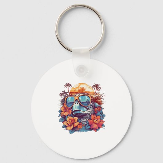 Seaturtle with sunglasses at the beach Copy キーホルダー (正面)