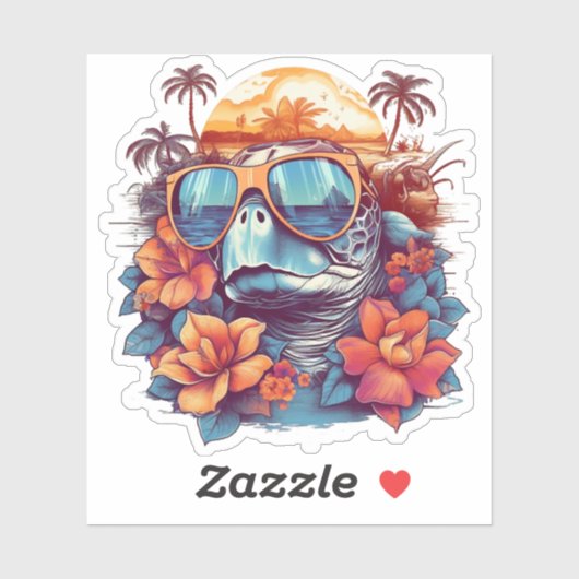 Seaturtle with sunglasses at the beach Copy シール (シート)