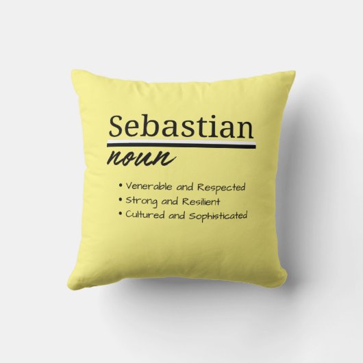 Sebastian、男のパーソナライズされた子の名前定義 クッション (裏面)
