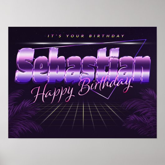 Sebastian Name Vorname retro Poster Geburtstag ポスター (正面)