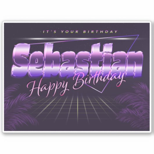 Sebastian Name Vorname retro Sticker Geburtstag シール (正面)