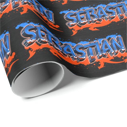 Sebastian Vorname Name Graffiti blue orange ラッピングペーパー (ロールコーナー)