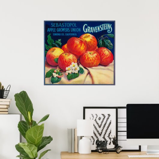 Sebastopol Gravensteins Apple LabelSonoma, CA ポスター (ホームオフィス)